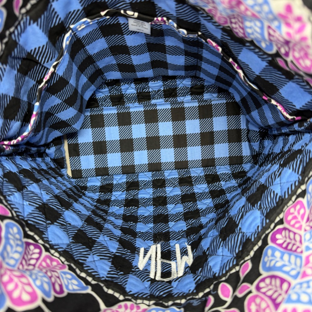 Vera Bradley Alpine Floral Quilted Tote Bag Monogram NPM Blue Purple Plaid - Picture 8 of 14